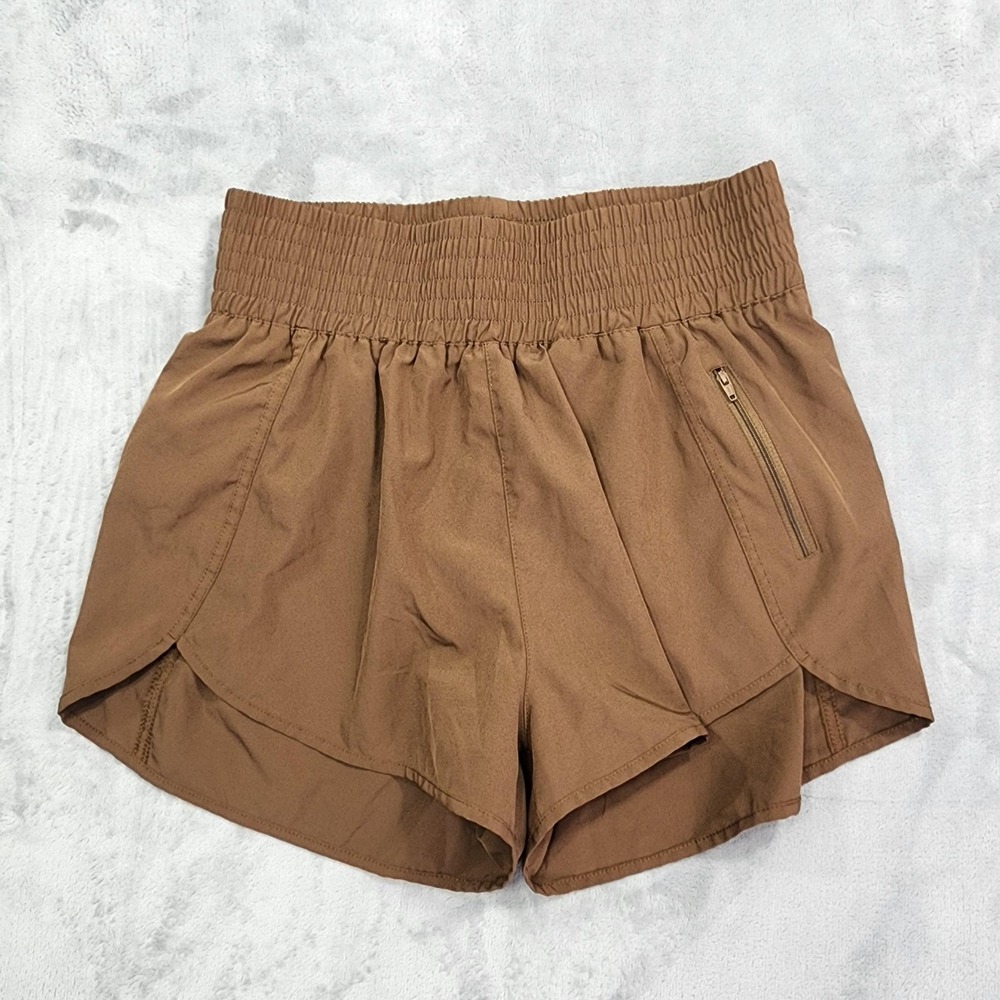 BMJL Shorts Womens L Brown High Rise Lined Running Zip Pocket Athletic Workout